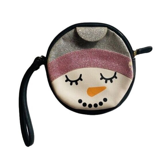 Betsy Johnson Snowman Wristlet Coin Clutch Round Silver Pink Purse - Picture 1 of 10